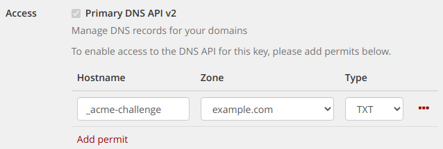 Screenshot of API permit configuration