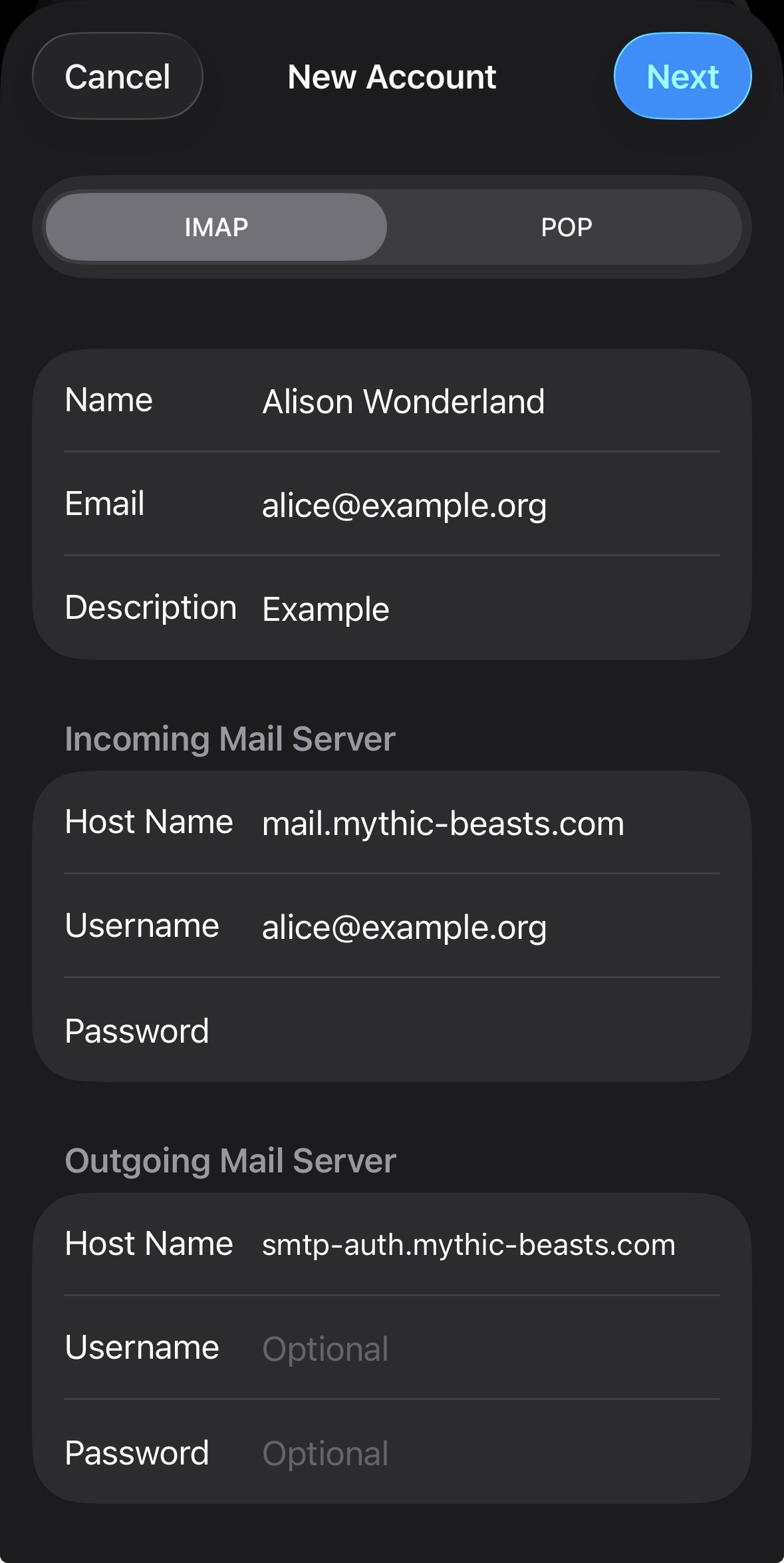 A screenshot showing the mail server settings page