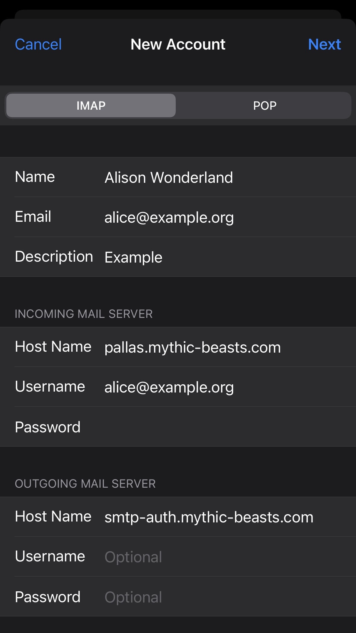A screenshot showing the mail server settings page