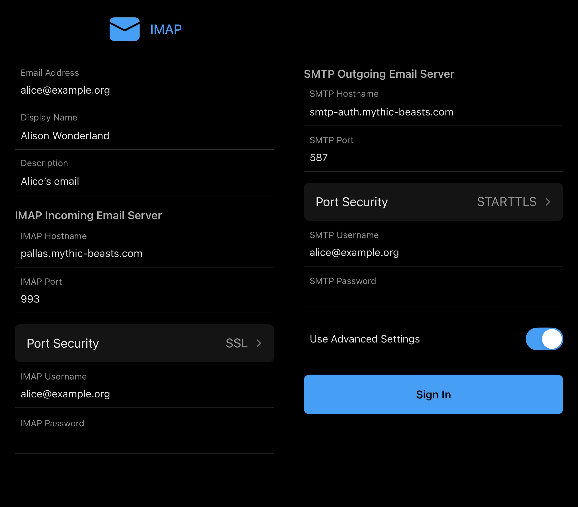 A screenshot showing the mail server settings page